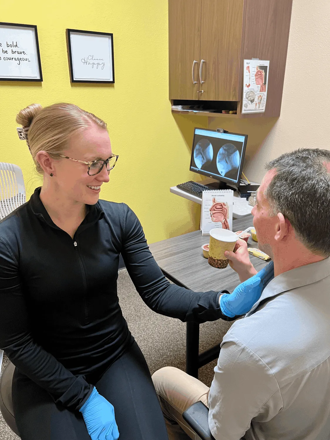 A patient receiving rehab treatment at the AIM Facility