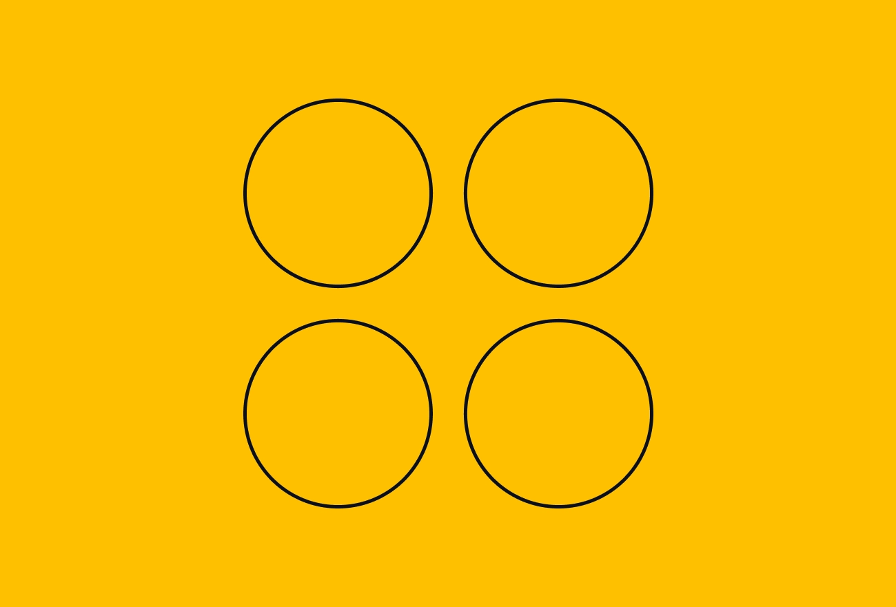 Four dark outlined circles in 2x2 grid on bright yellow background