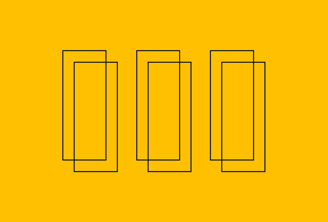 Three groups of overlapping outlined rectangles on yellow background