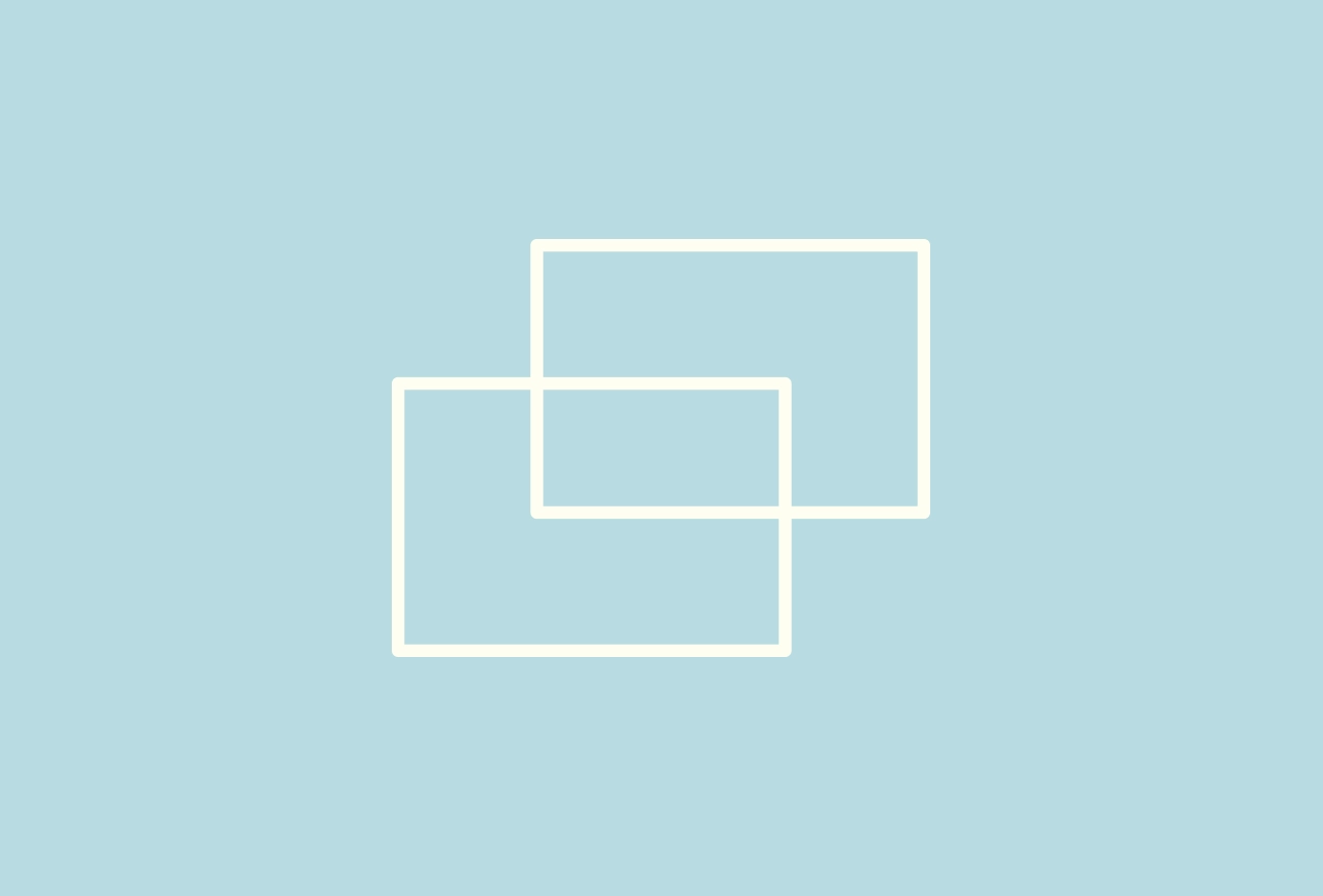 Three overlapping white rectangular outlines on light blue background