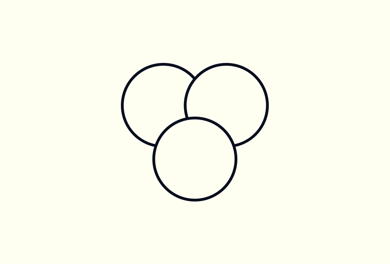 Three overlapping circles outlined in navy on cream background illustrating intersection and connection