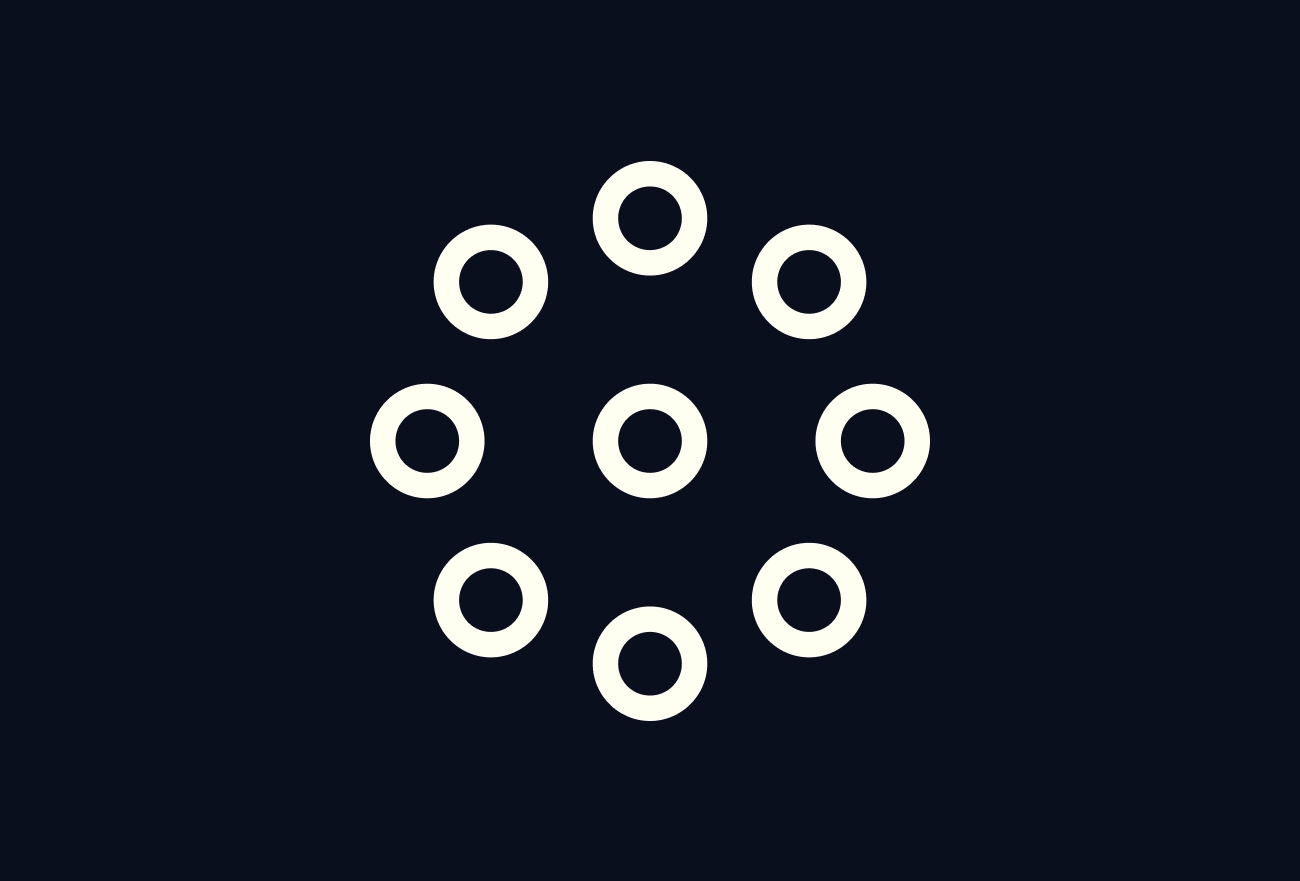 Nine white circles arranged in diamond grid pattern on dark navy background