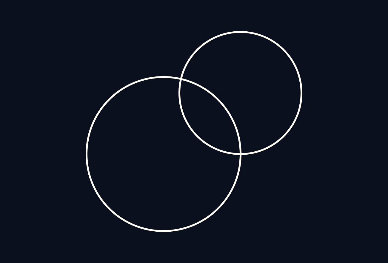 Two white overlapping circles on dark navy background illustrating connection concept