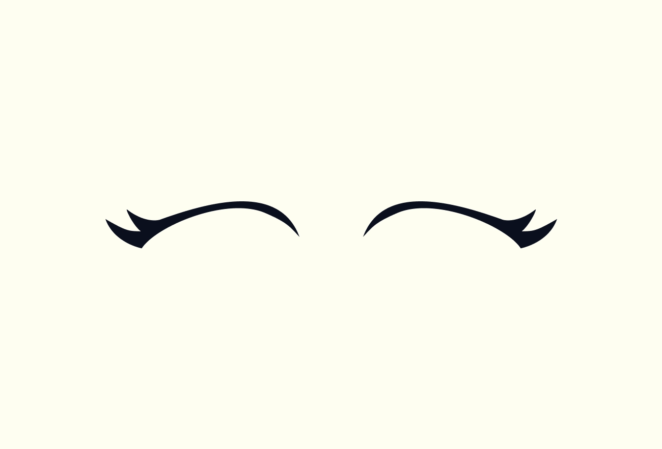 Two closed eyes with black eyelashes on cream background, minimalist line illustration