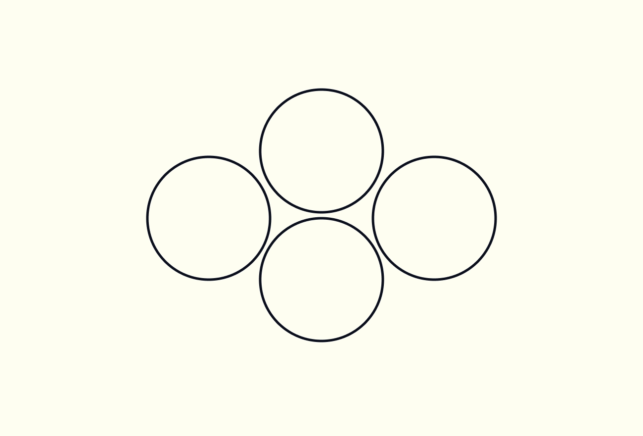 Four dark blue circles arranged in cross formation touching at center on cream background, geometric pattern