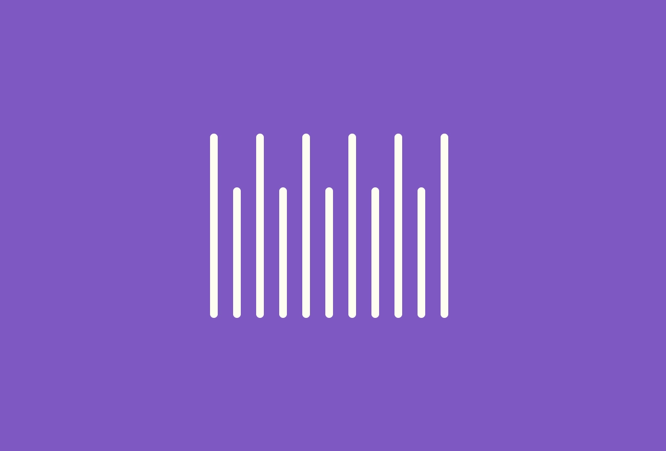 White vertical bars of varying heights on purple background, minimalist chart or sound wave design