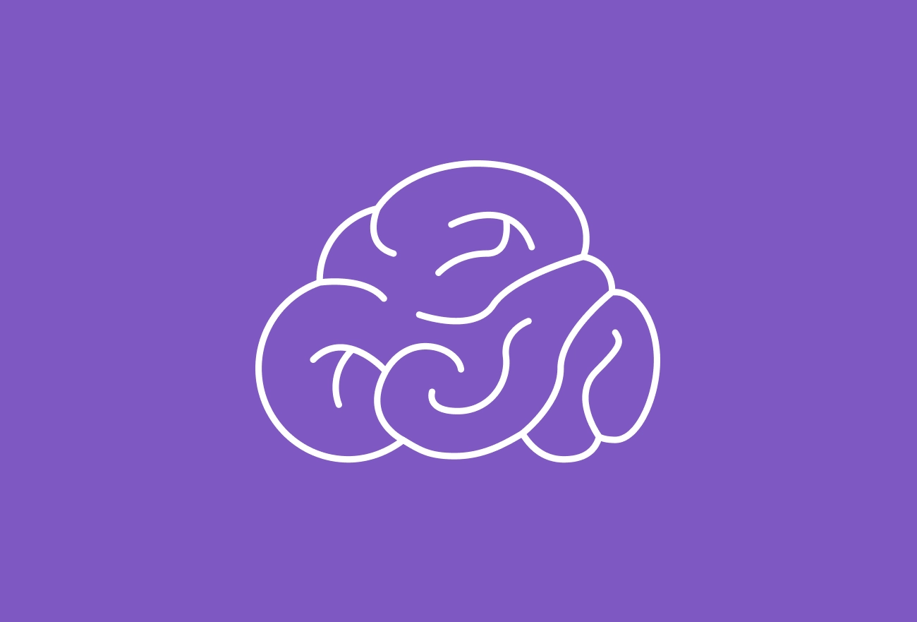 White line drawing of small intestine with coiled loops on vibrant purple background