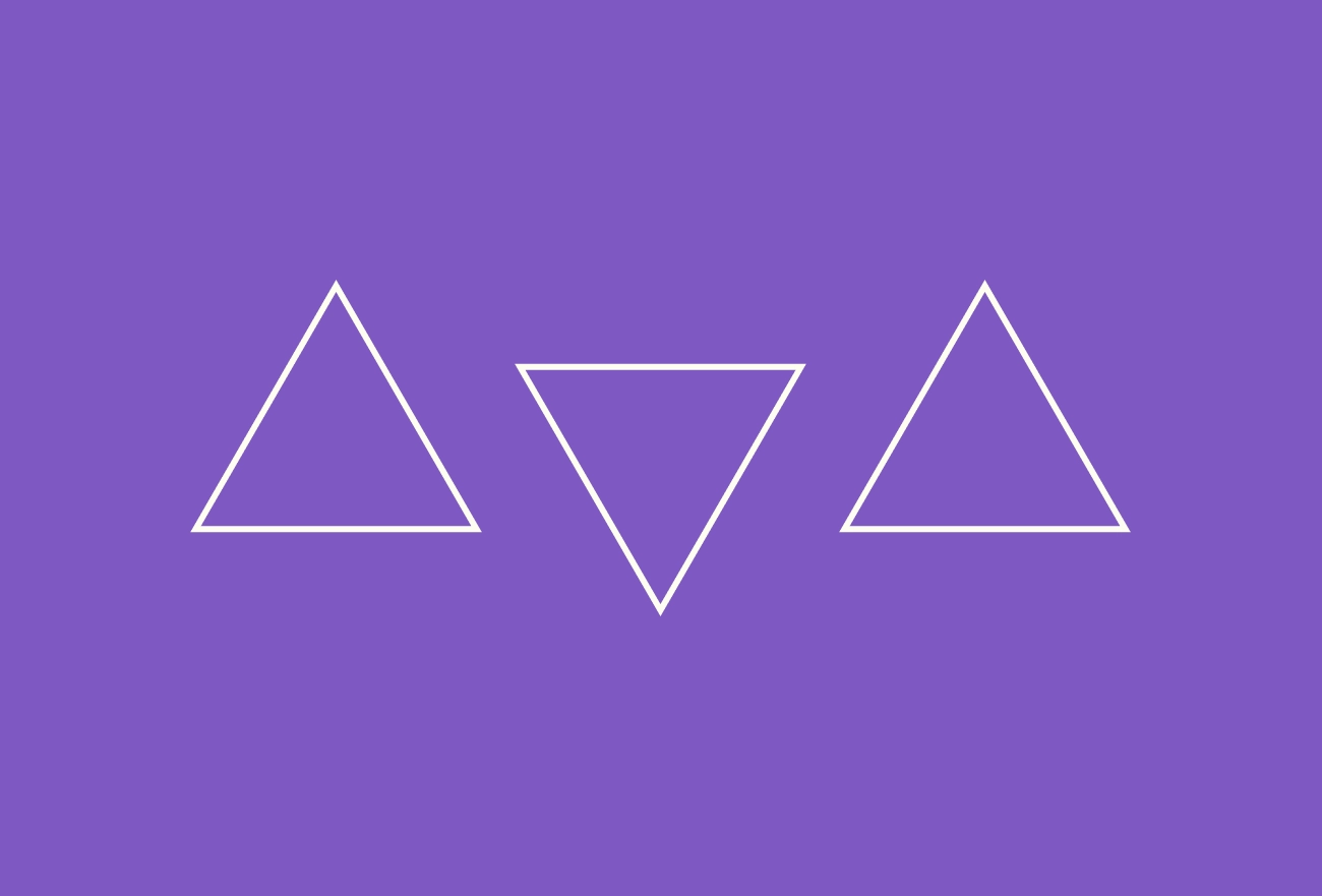 Three white outlined triangles on purple background with center triangle inverted