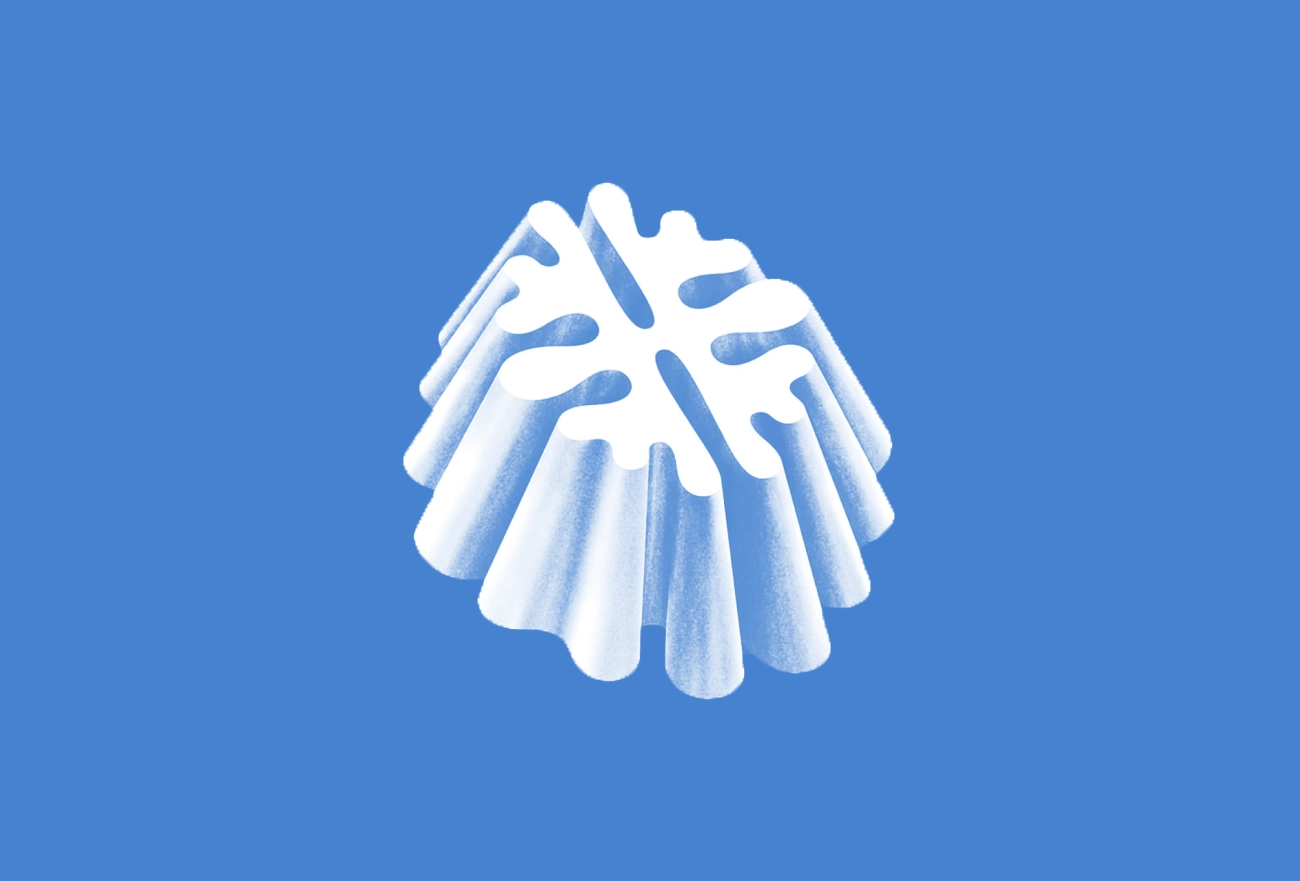 3D white brain or neural network icon on blue background