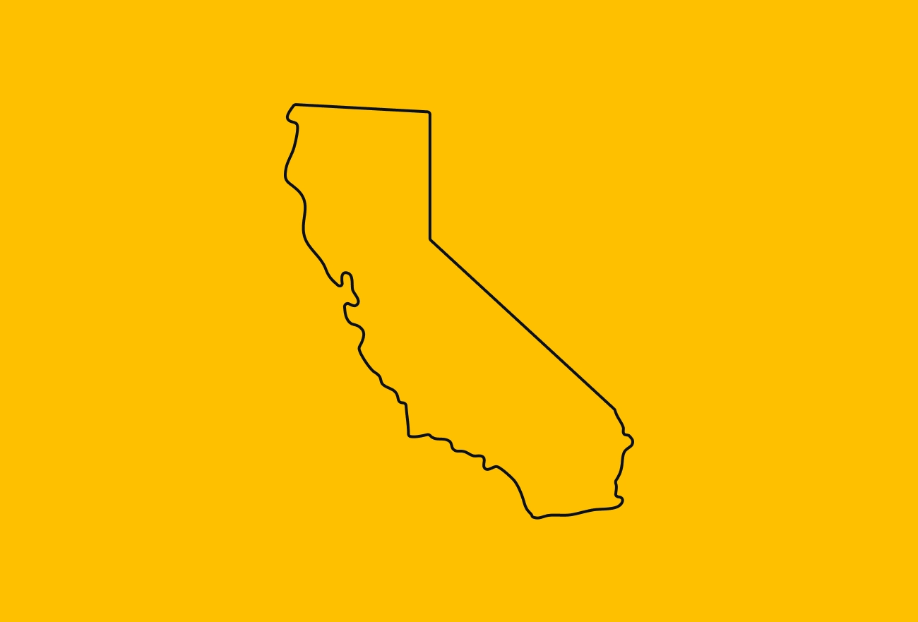 California state outline map on yellow background