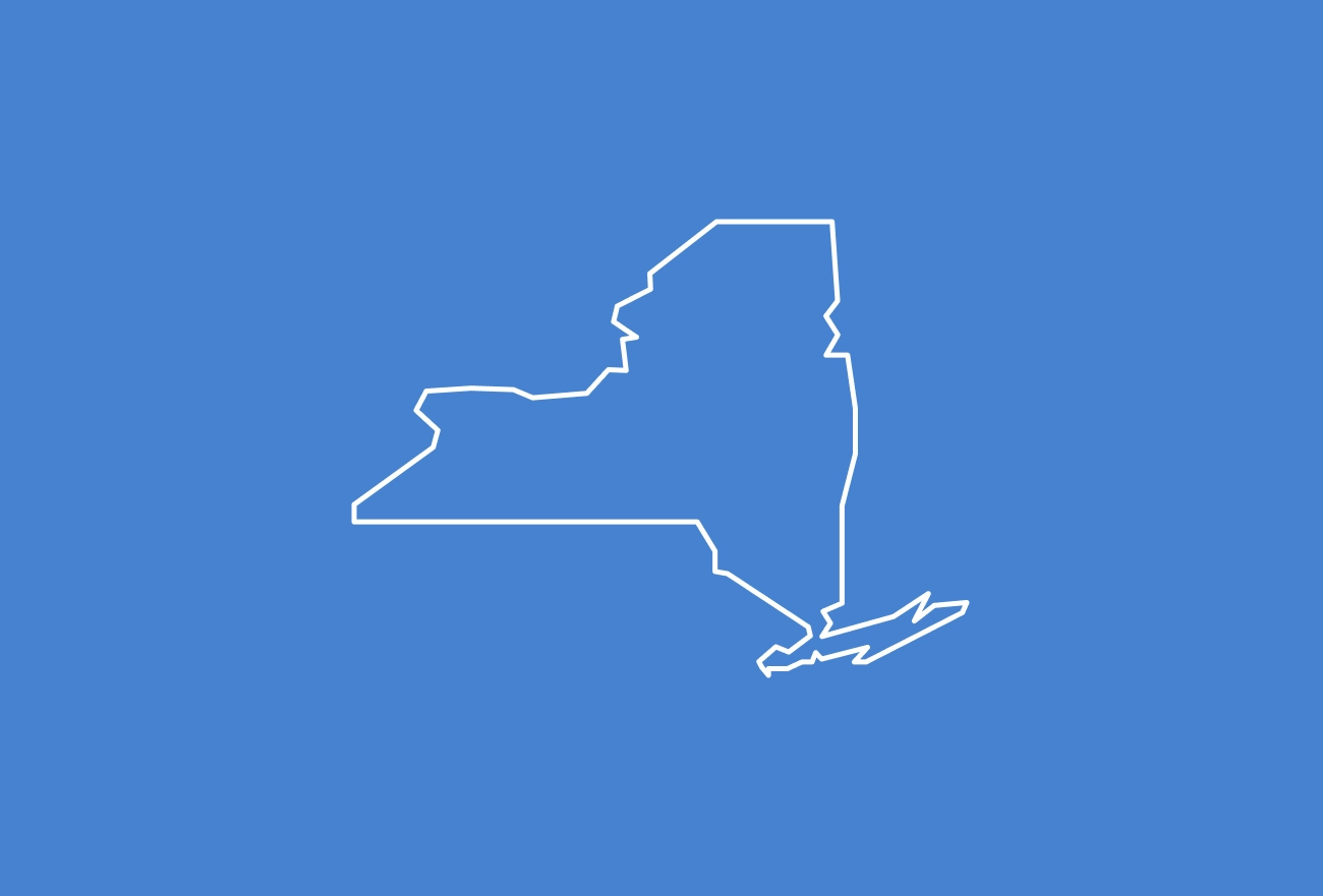 New York state outline map on blue background