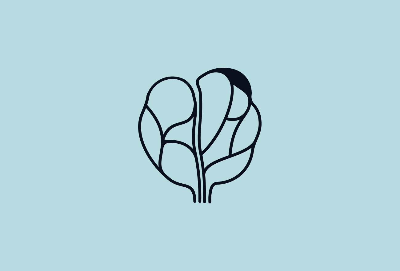 Minimalist line drawing of a leaf with layered petals on light blue background