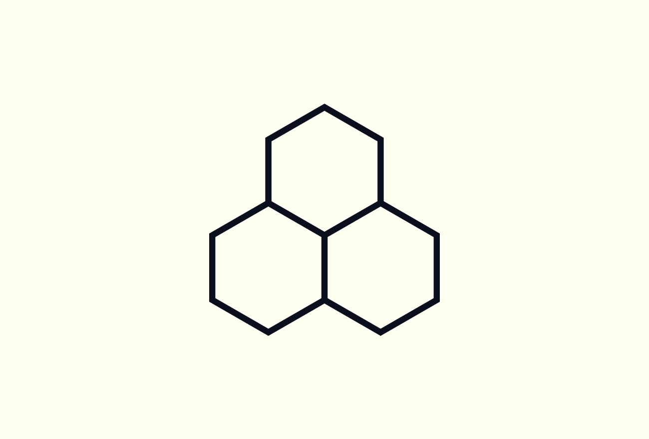 Three black hexagons arranged in cluster pattern on cream background