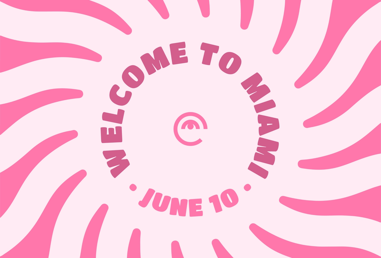 Pink and white promotional graphic with zebra stripes for 'Welcome to Wimaam' event on June 10