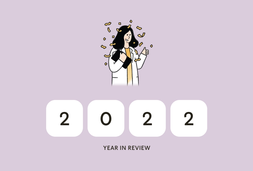 Illustration of woman celebrating with confetti and falling money for 2022 Year in Review