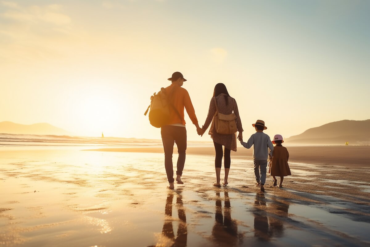 Adrenal gland function: family walking on a beach