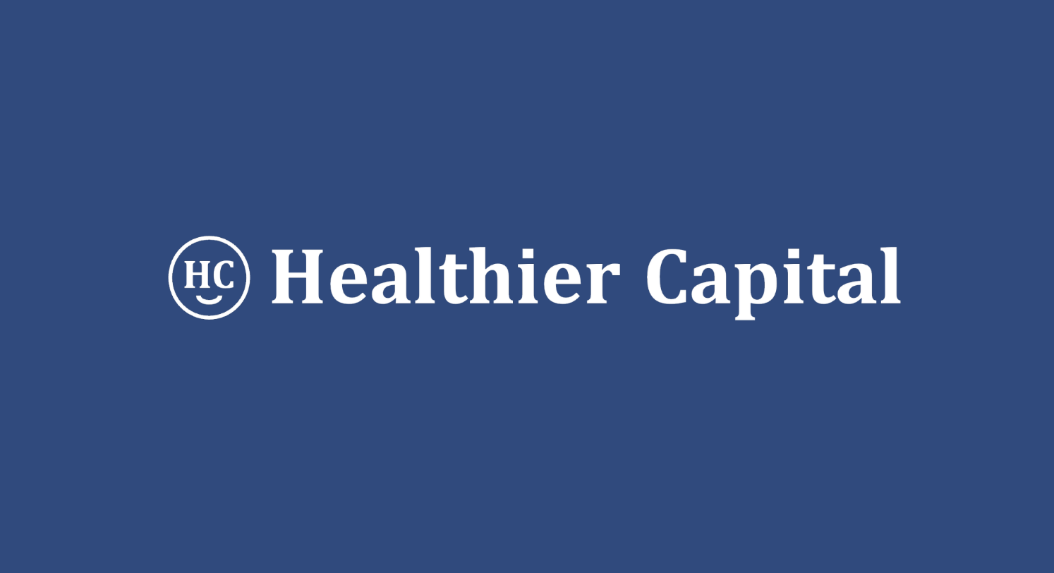 Healthier Capital logo with "HC" in a circle and company name in white text on blue background