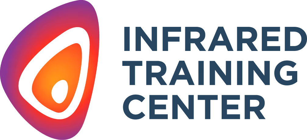 Logo des Infrared Training Center mit stilisiertem, dreifarbigen Tropfen in Orange, Rot und Lila neben dem Text.