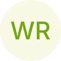 Grünes Monogramm 'WR' auf hellem, kreisförmigem Hintergrund.