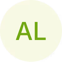 Beige Kreis mit grünen Buchstaben AL in der Mitte.