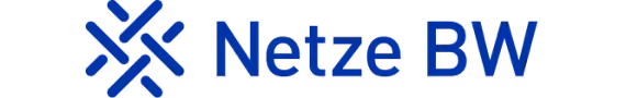 Netze BW Logo mit blauem stilisiertem Symbol und Schriftzug.