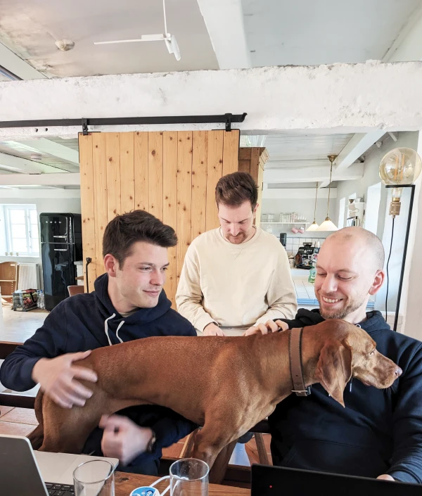 Workshop von metergrid in dem Software und Service weiterentwickelt werden mit einem Hund als Besucher