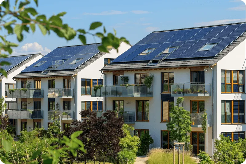 Mehrfamilienhaus mit Solaranlage auf dem Dach für Mieterstrom | metergrid