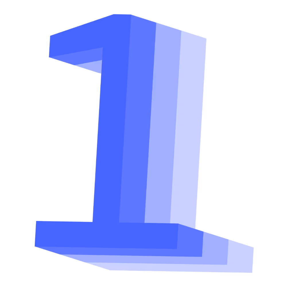 Three-dimensional blue number one with shadow effect.