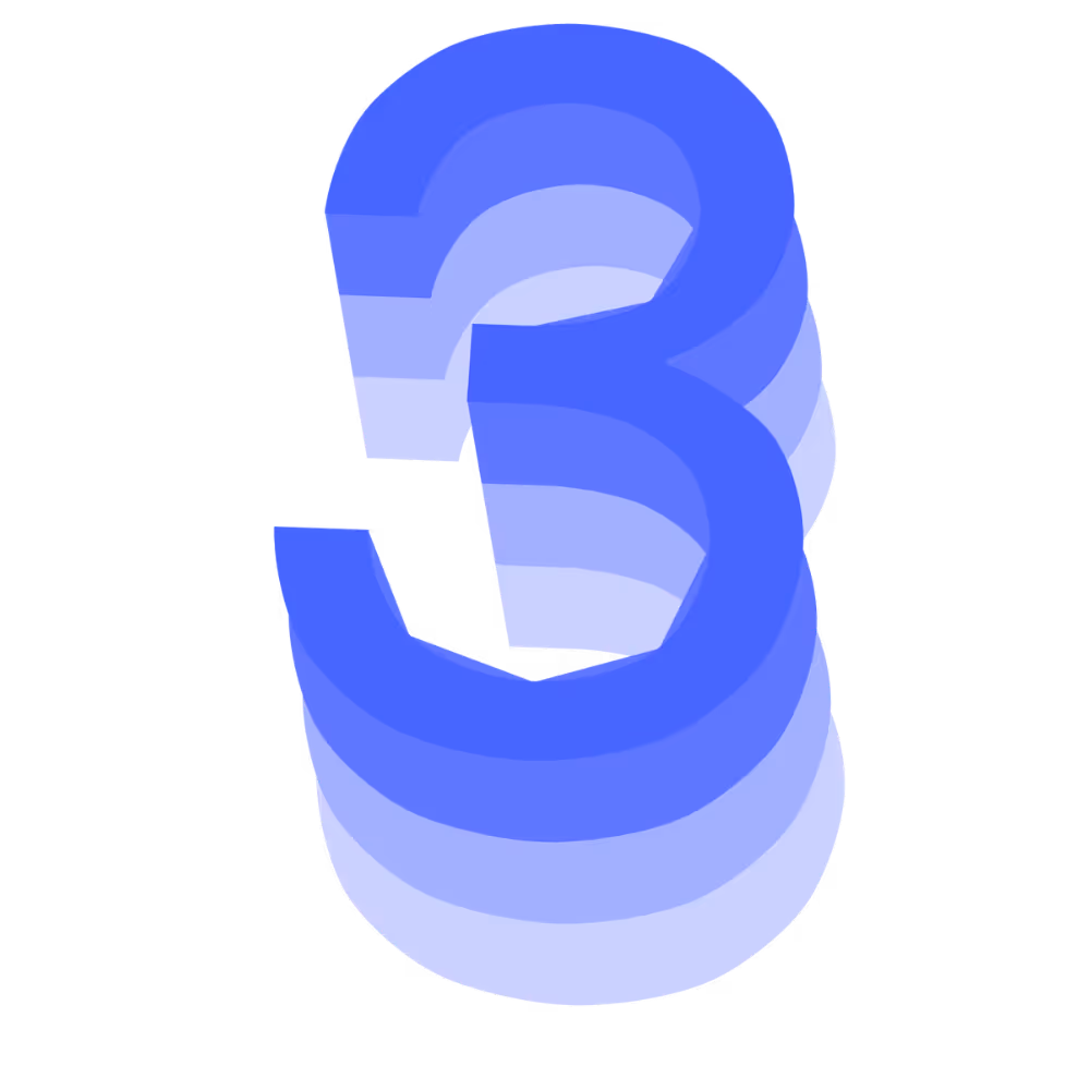 Blue number 3 with a layered, shadowed effect creating a 3D appearance on a white background.