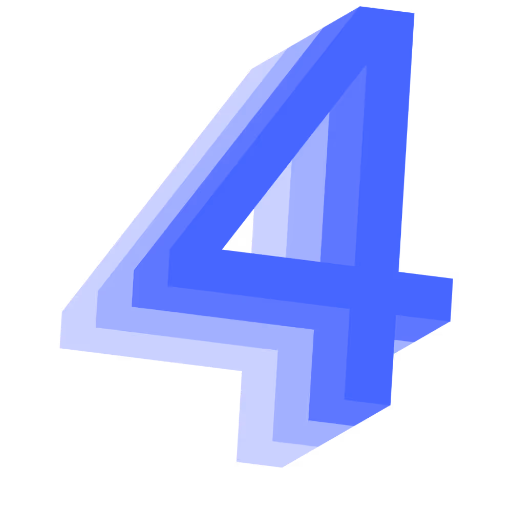 Bold blue number four with a translucent shadow effect behind it.