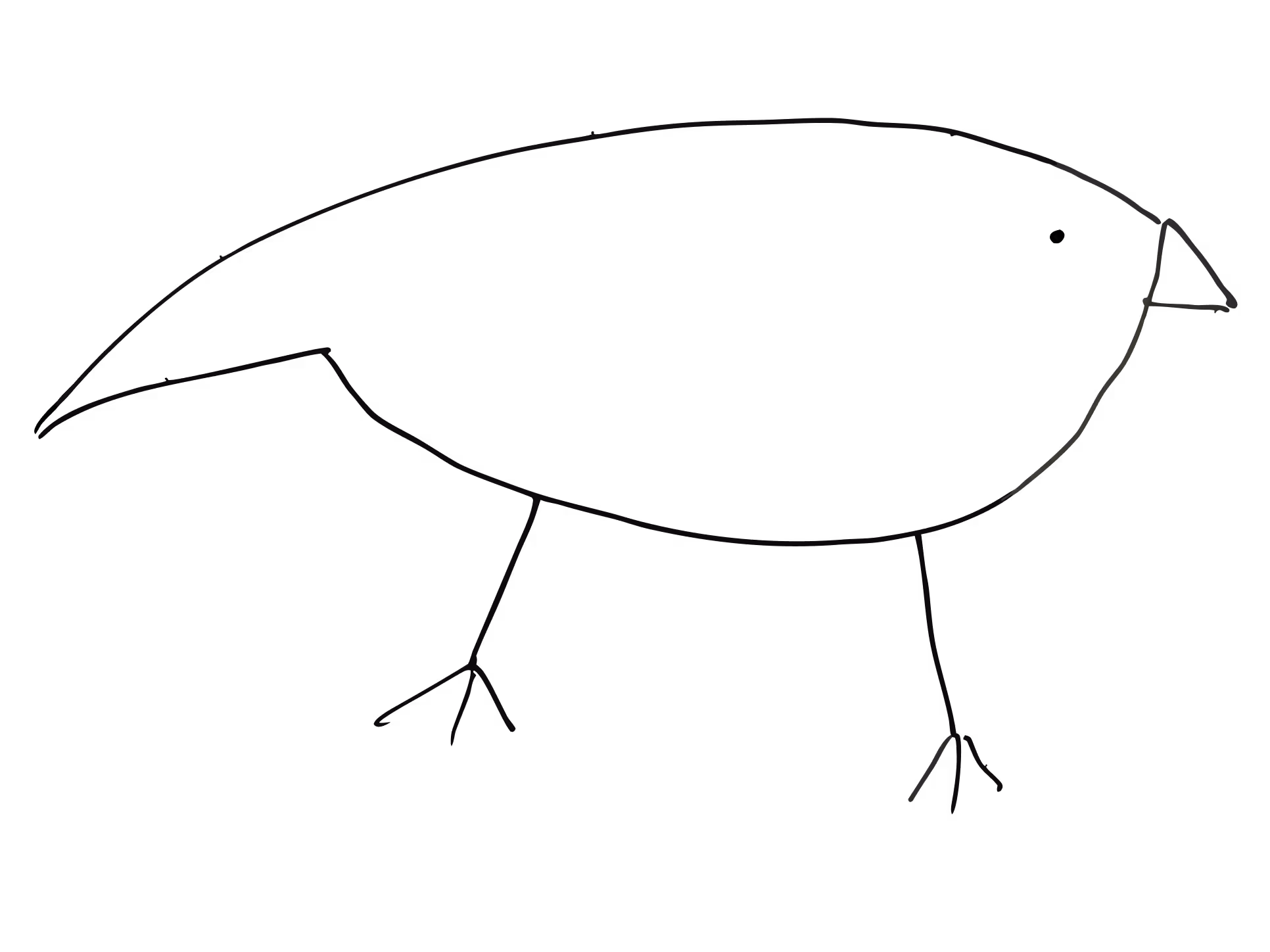 Simple black line drawing of a bird with an oval body and stick legs on a transparent background.