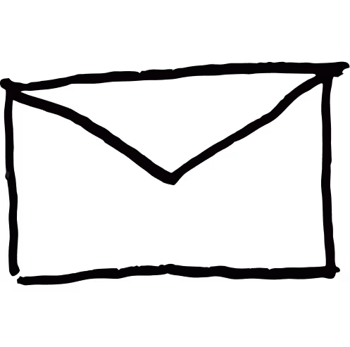 Simple black hand-drawn envelope icon on a white background.