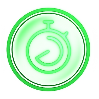 Green circular icon with a stopwatch symbol in the center representing quick thinking.