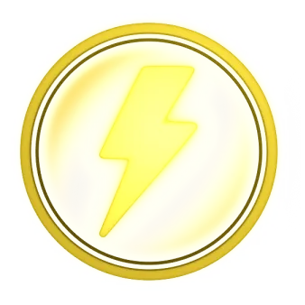 Gold coin with a lightning bolt symbol embossed in the center.