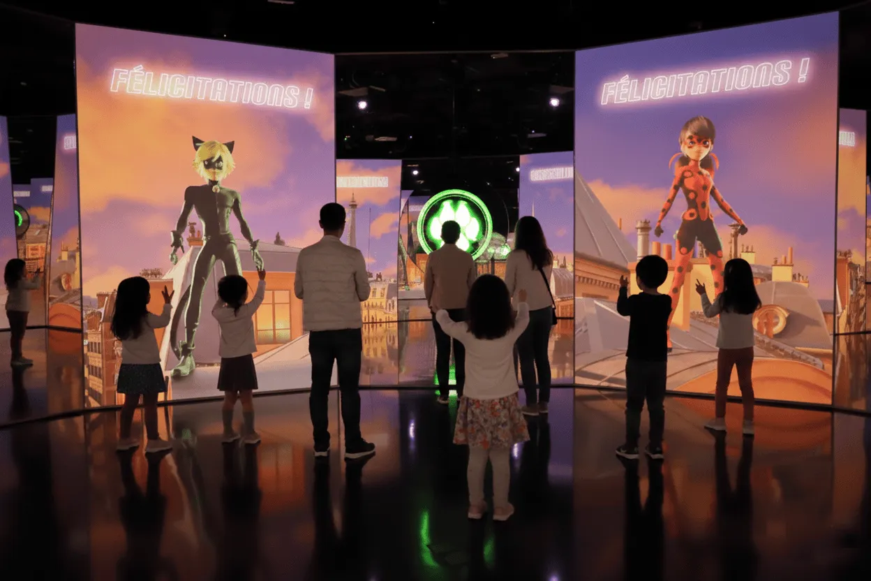 Silhouettes of six people watching a glowing purple sphere with a comforting figure and a seated girl inside, against a radiant purple backdrop.