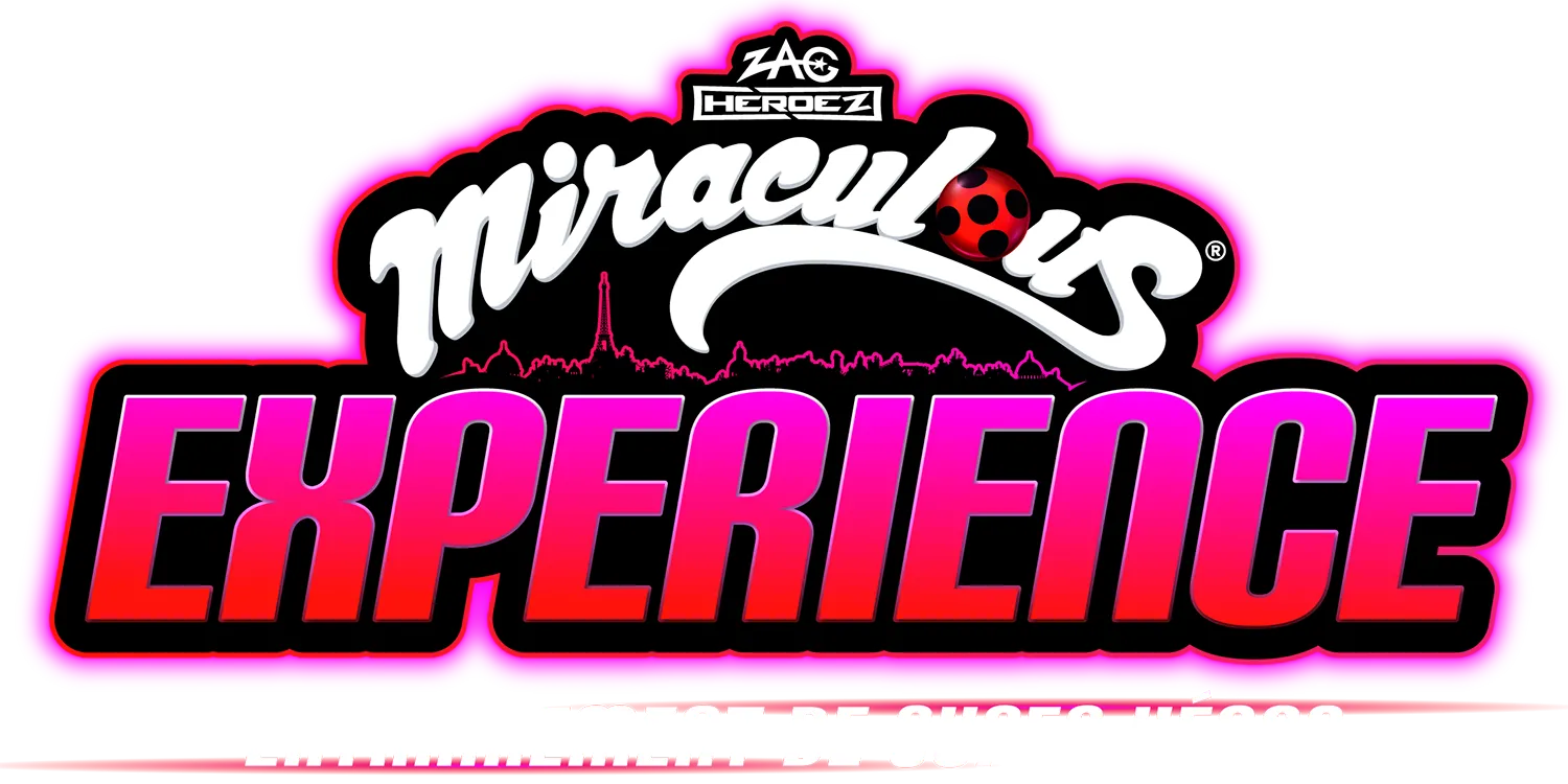 Logo for Miraculous Experience with a ladybug icon and Paris skyline silhouette.