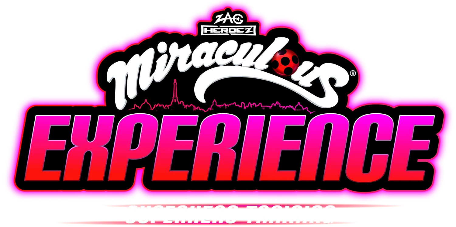 Logo for Miraculous Experience with a ladybug icon and Paris skyline silhouette.
