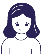 Icon of a sad woman with long hair, showing a disappointed expression.