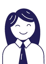 Simple illustration of a smiling businesswoman with shoulder-length hair and a necktie.