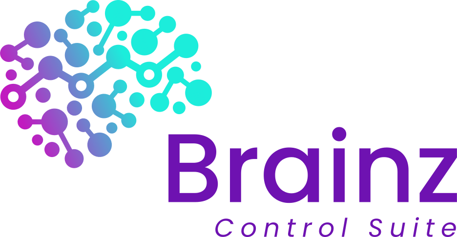 Brainz Control Suite logo with a connected network of gradient blue and purple nodes forming a brain shape.