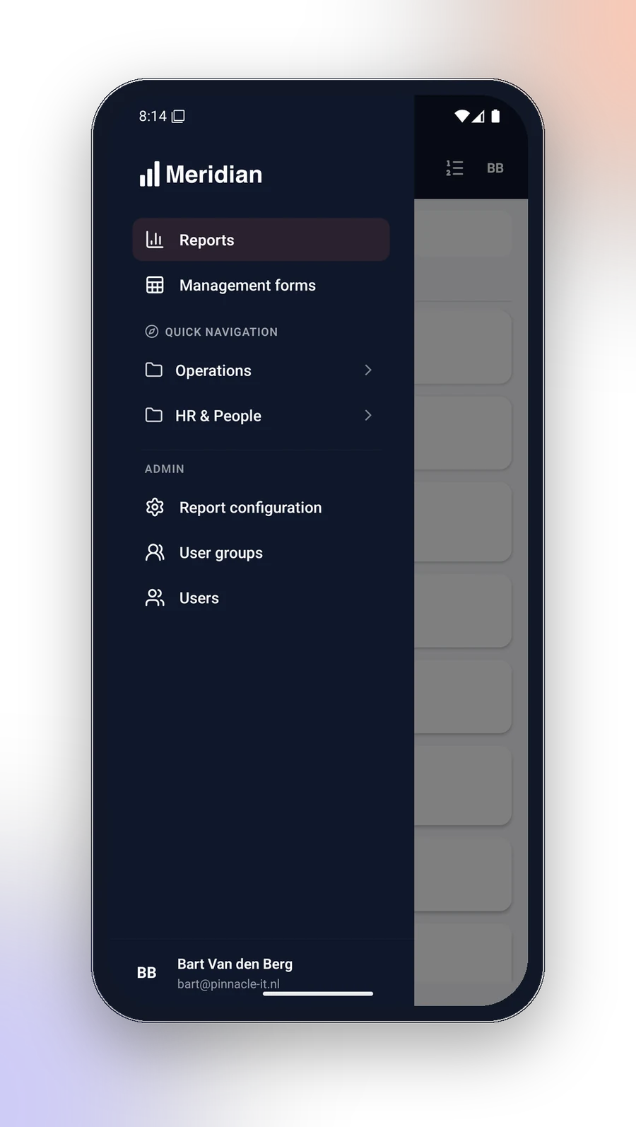 Customer-branded report view in the DataTako mobile app