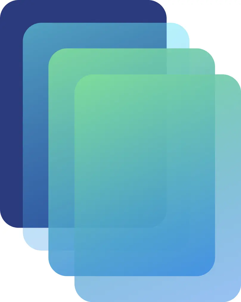 Stacked layered cards in gradient teal and blue, representing Vixio's regulatory intelligence platform