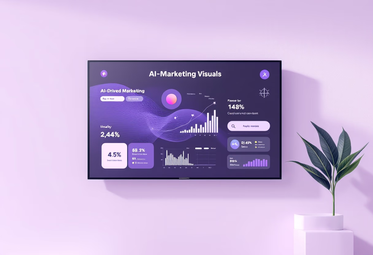[background image] image of a digital display screen with marketing visuals (for a ai marketing tech company)