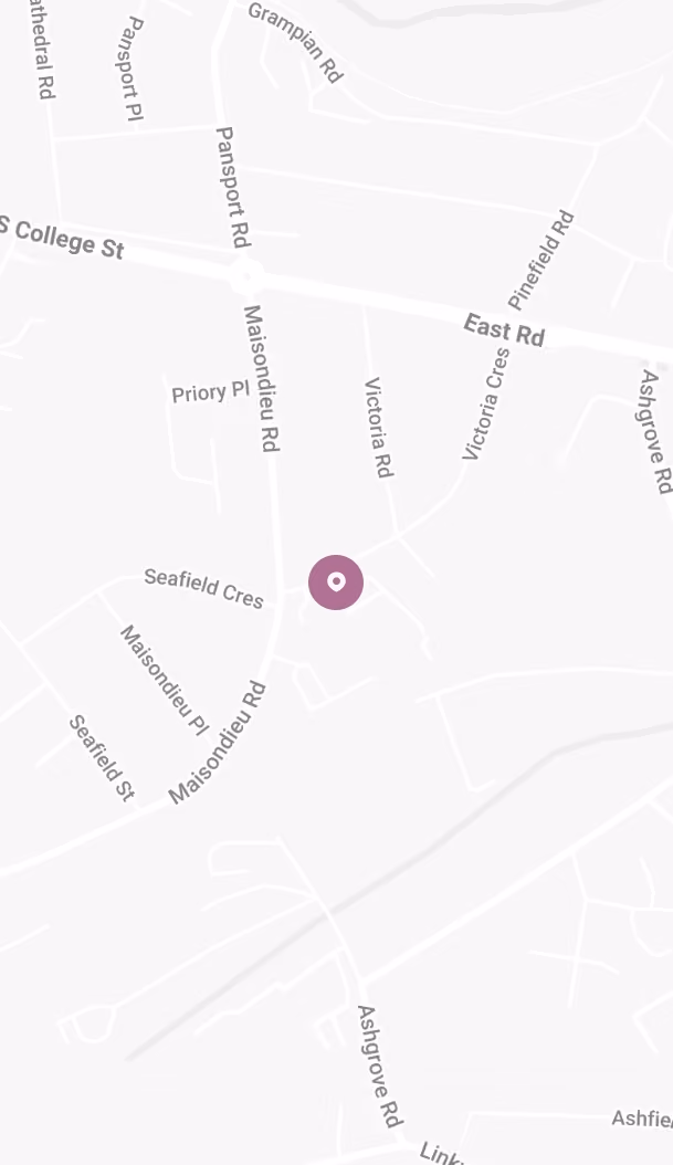 Map showing roads including Maisondieu Rd, East Rd, and Ashgrove Rd with a purple location pin.