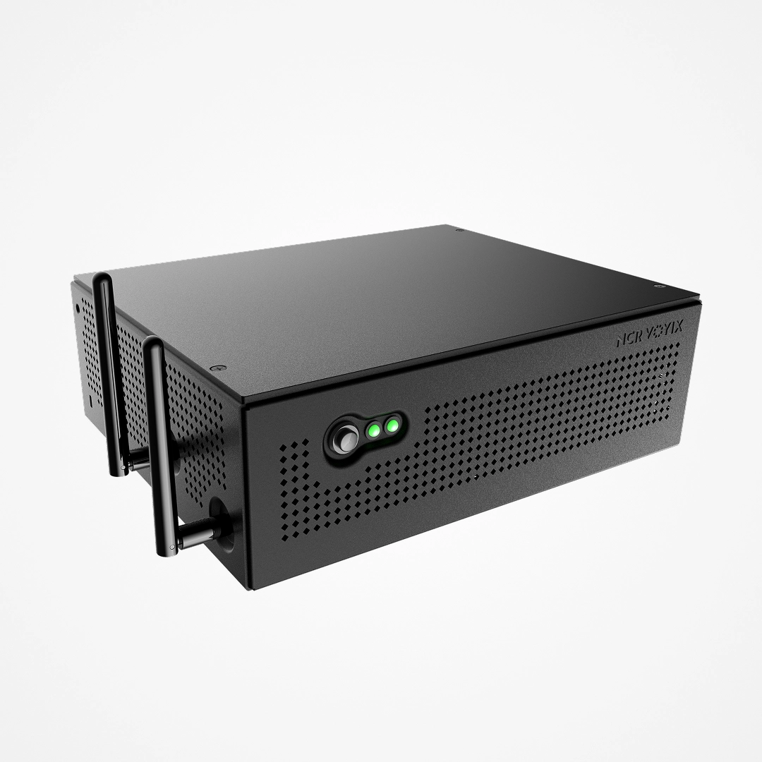Black NCR Vx wireless POS hardware unit with two antennas and green status lights.
