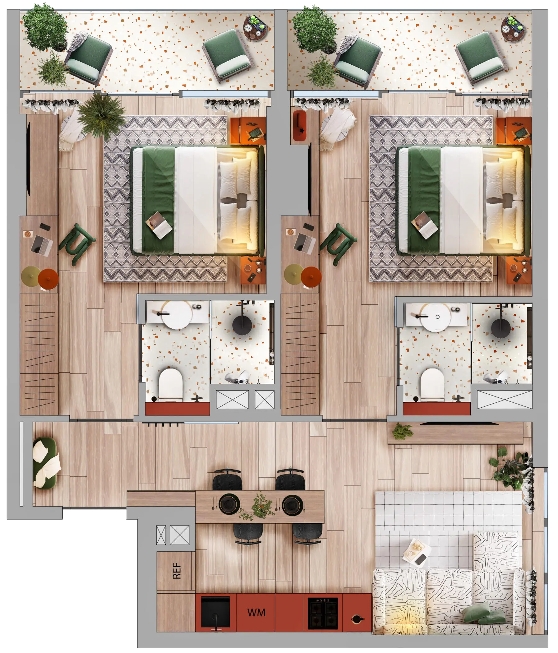 two bedroom apartment plan