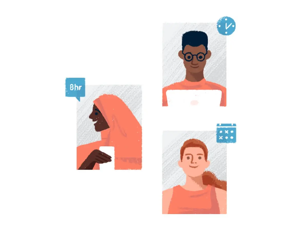 Pencil style illustration of three people