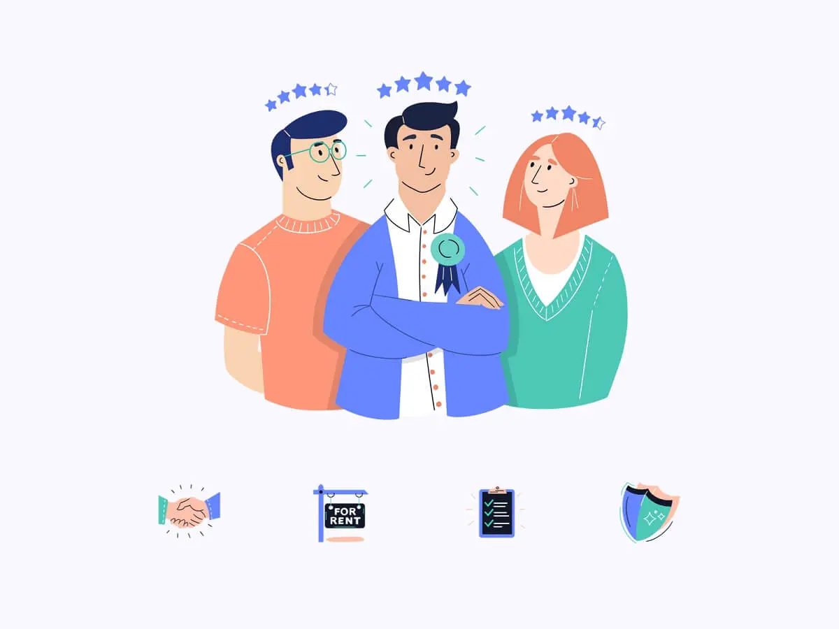 Illustration of three people with star ratings