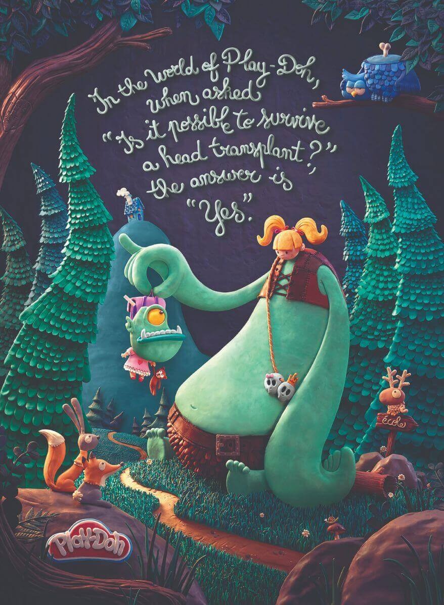 Play-Doh print ad with a maximalist, colorful design that uses strong hierarchy and visual rhythm to stay controlled despite the density