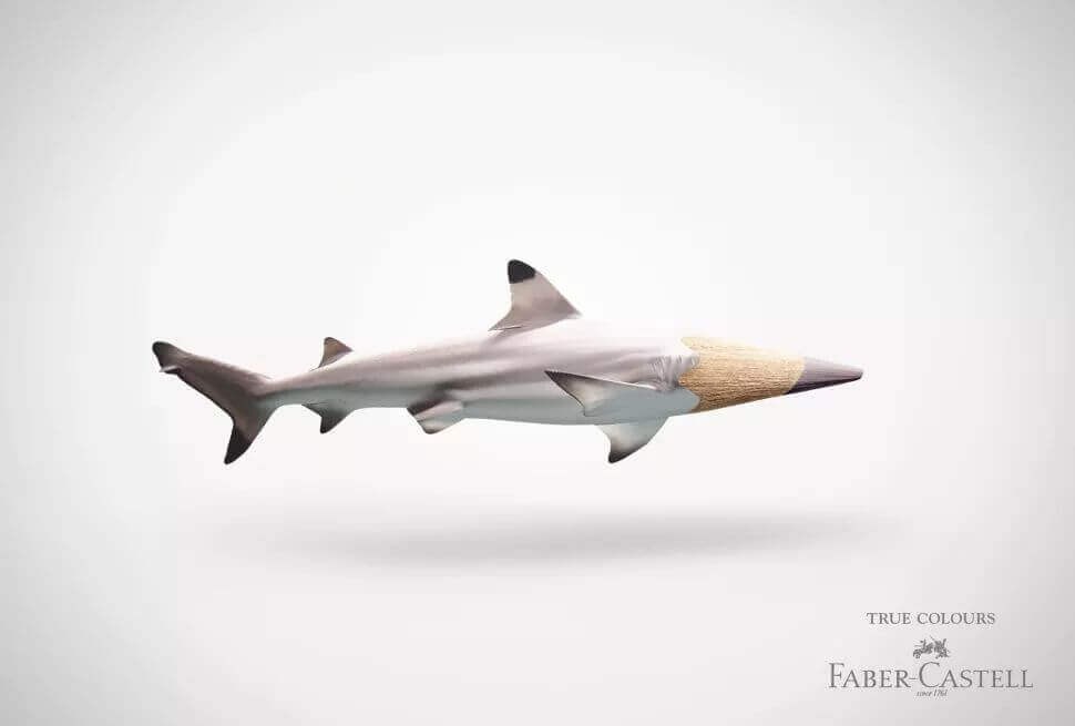 Faber-Castell print ad showing a blade of green grass being sharpened into a matching green colored pencil